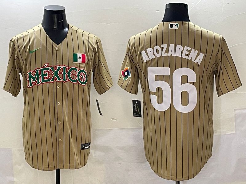 Men Mexico #56 Arozarena Brown Stripe Joint Name 2025 Nike MLB Jersey style 7->more jerseys->MLB Jersey